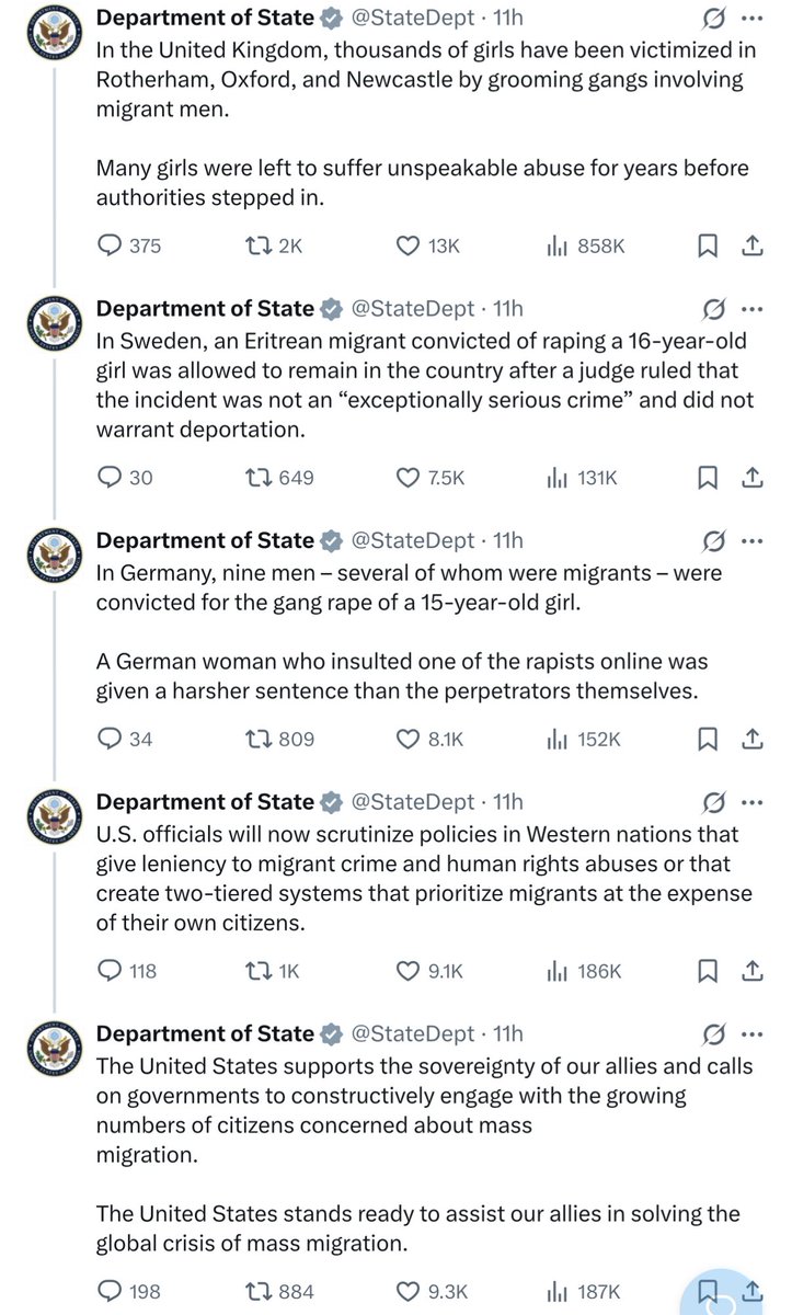 The US State Department is stepping up against Western nations that are lenient towards migrant criminals and rapists, including and especially the UK, which has covered up for rape gangs who have victimized hundreds of thousands of girls.