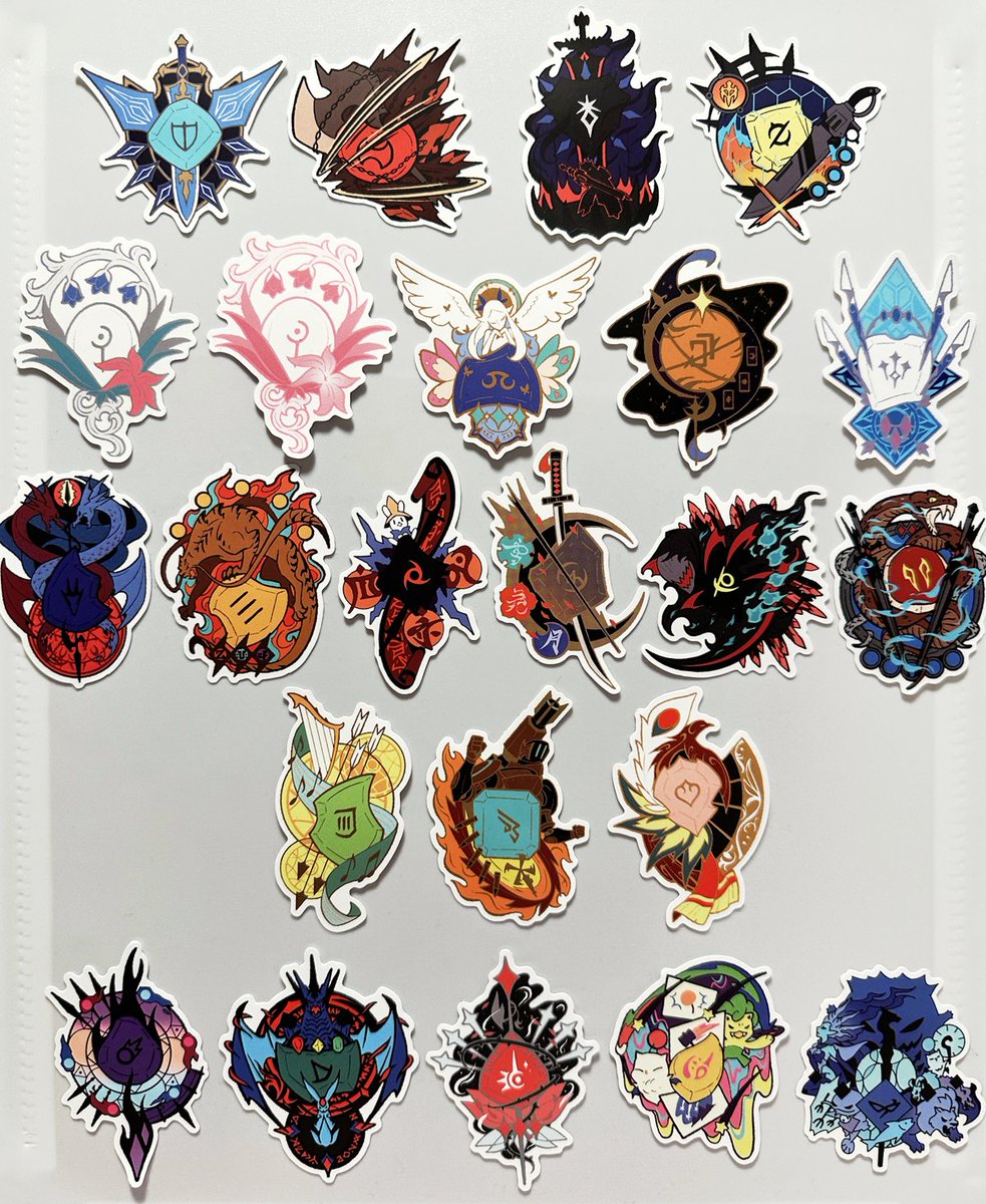 dreadwyrmtrance's tweet photo. i turned my job pin designs into stickers because i like stickers... https://t.co/3WYBjQhKCw