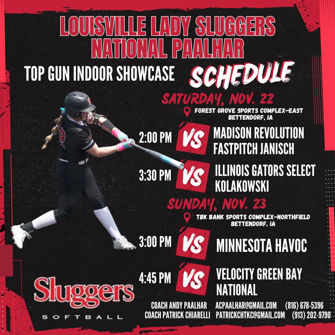 So excited to get out on the field tomorrow for the last tournament of fall! Go Sluggers! <a href="/SluggersKC/">LadySluggersKansasCity</a> <a href="/AndyPaalhar/">🚨COACH 🅰️ndy 🅿️aalhar</a> <a href="/chiarelli242/">Patrick Chiarelli</a>