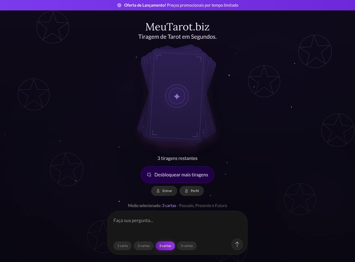 ojoaodev's tweet image. SAIU.

agora dá pra tirar tarot online de graça, MUITO rápido e sem enrolação.

o MeuTarot aprende com suas perguntas e oferece modos como Sim/Não e Passado, Presente e Futuro.

isso tudo com uma IA que interpreta as cartas pra você.