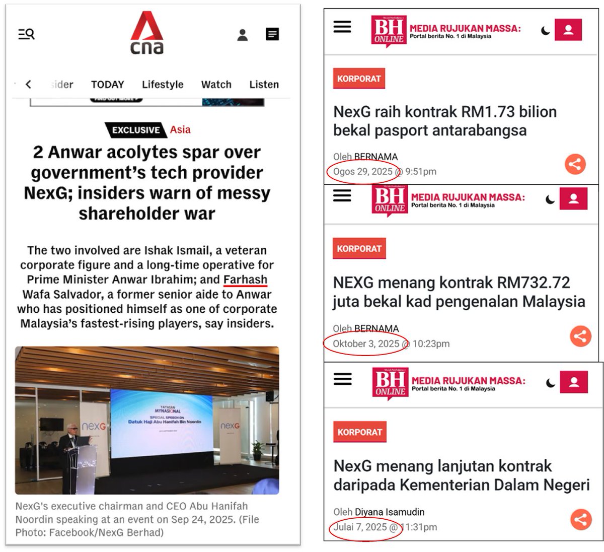 Hope Pahmee takes action quickly against Singapore’s CNA, whose report is clearly malicious.

CNA claims - based on unnamed bankers and industry insiders - that two of PMX’s key allies are fighting over NexG, a company that received three separate Madani government contracts