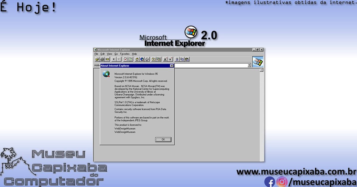 museucapixaba's tweet image. É hoje! O navegador Microsoft Internet Explorer 2.0 faz 30 anos!

+em museucapixaba.com.br/hoje/navegador…

#MuseuCapixaba #mcc #éhoje #museu #OnThisDay #GuerradosNavegadores #InternetExplorer #Microsoft #MicrosoftInternetExplorer #Windows95 #MozillaFirefox #NCSAMosaic #Netscape #SpyglassInc