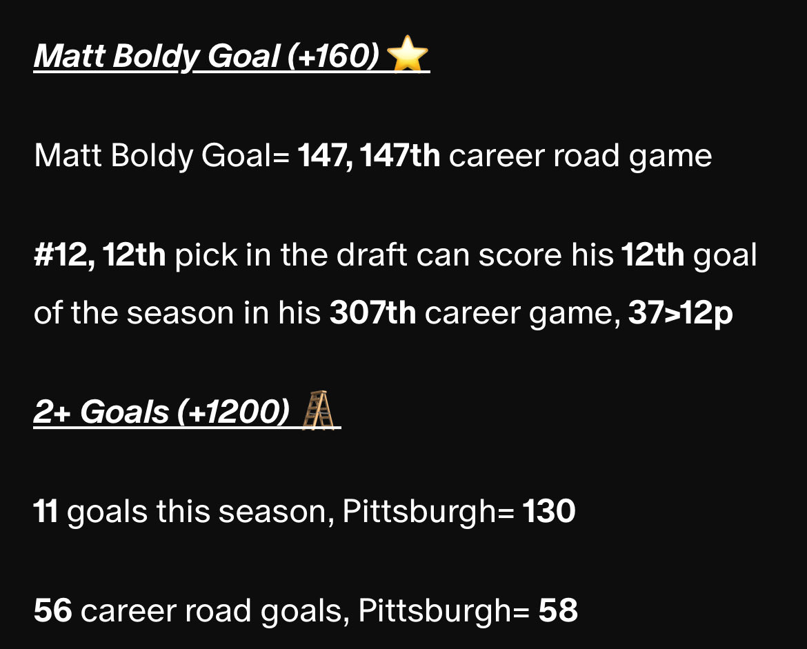 BOLDY GETS TWO DOWN✅‼️ 58th road goal in Pittsburgh= 58🆓

MATT BOLDY 2+ GOALS✅ +1200

#gematria #nhl #mnwild