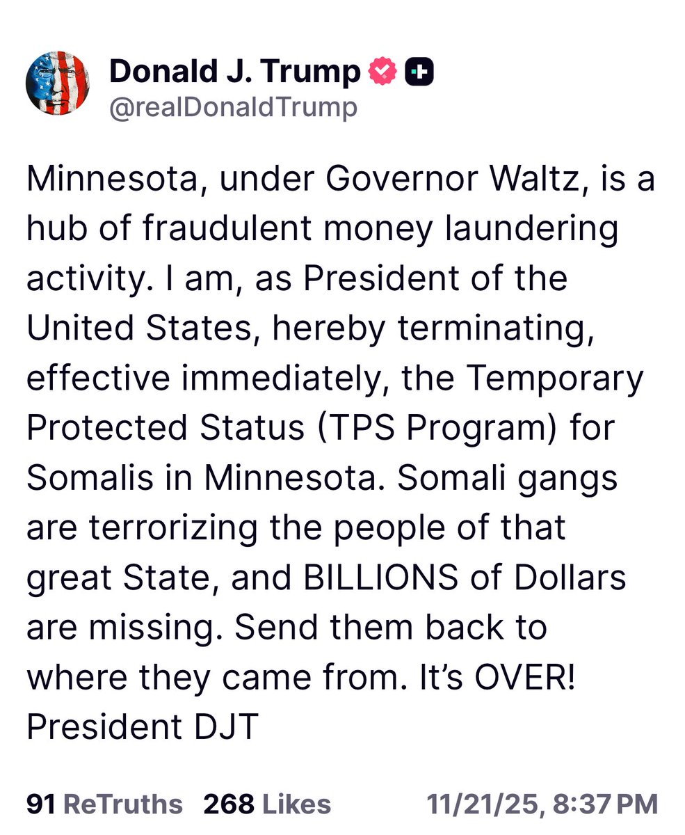 BOOM!! PDJT TERMINATING THE TPS FOR SOMALIS IN MINNESOTA! 💥💥💥