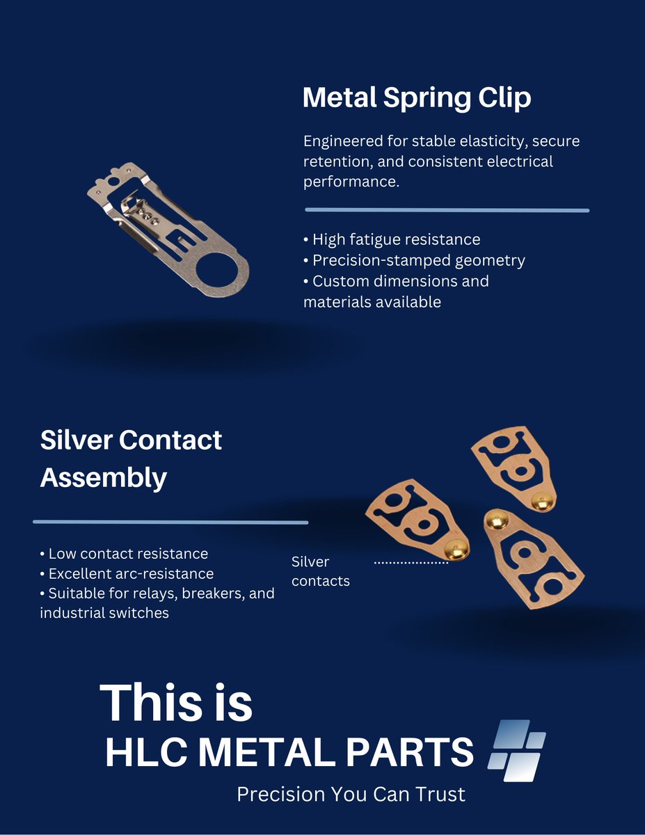 hlcmetalpart's tweet image. High-precision metal spring clips and silver contacts—built for stable conductivity, durability, and reliable performance.

Perfect for relays, switches, battery systems, and custom electrical assemblies.

📩 sales@hlc-metalparts.com
🌐 hlc-metalparts.com

#HLC #MetalParts
