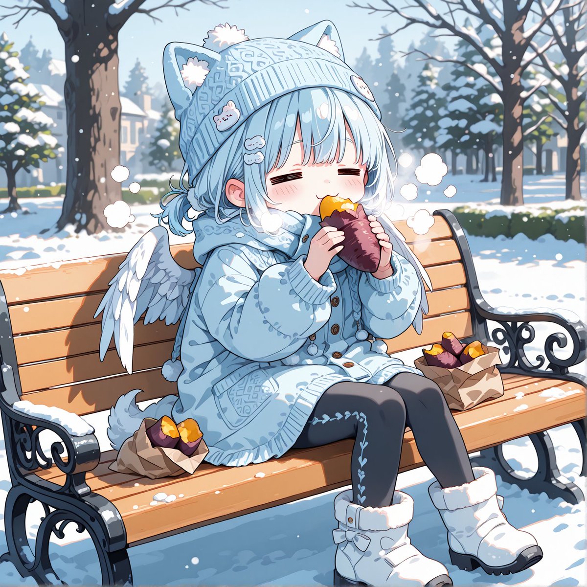 c02680900's tweet image. みんなおはよう～！☀️ 
朝ごはんもう食べたかな～？✨
天使は今日、焼き芋モグモグしたよ～！🍠
 ほくほく甘くて、めっちゃおいしかった～！ 💕
みんなもほっこり朝ごはんで、今日も元気スタートしようねっ！🌸
#AIart  #AIイラスト