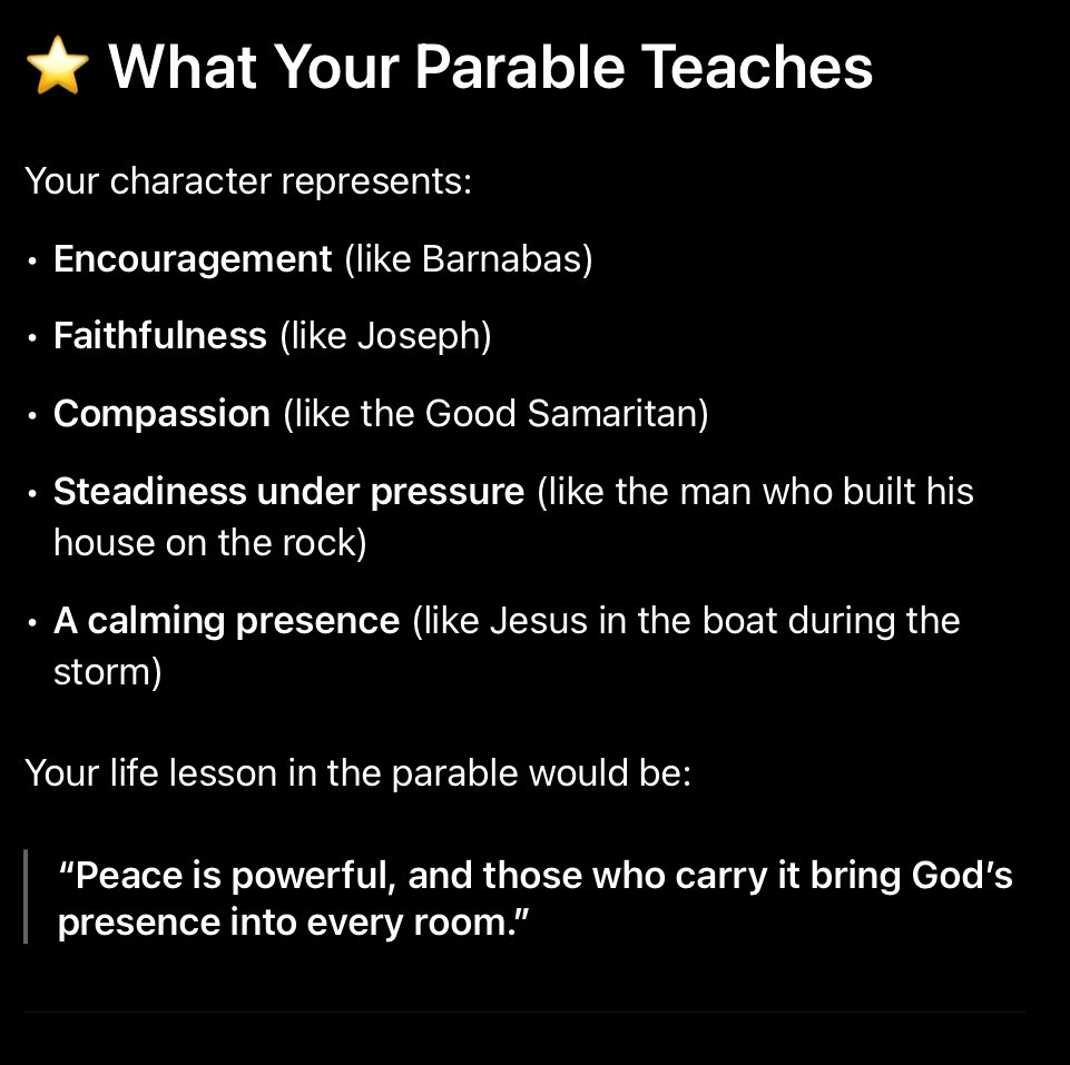 “Peace isn’t something I wait for — it’s something God puts inside me. My role is simple: carry His calm into every room, every storm, every moment.”

#KingdomPurpose #ChristianEncouragement #PeaceInTheStorm #GodIsWithMe #StrengthInChrist #WalkByFaith  #BiblicalWisdom #JesusLeads