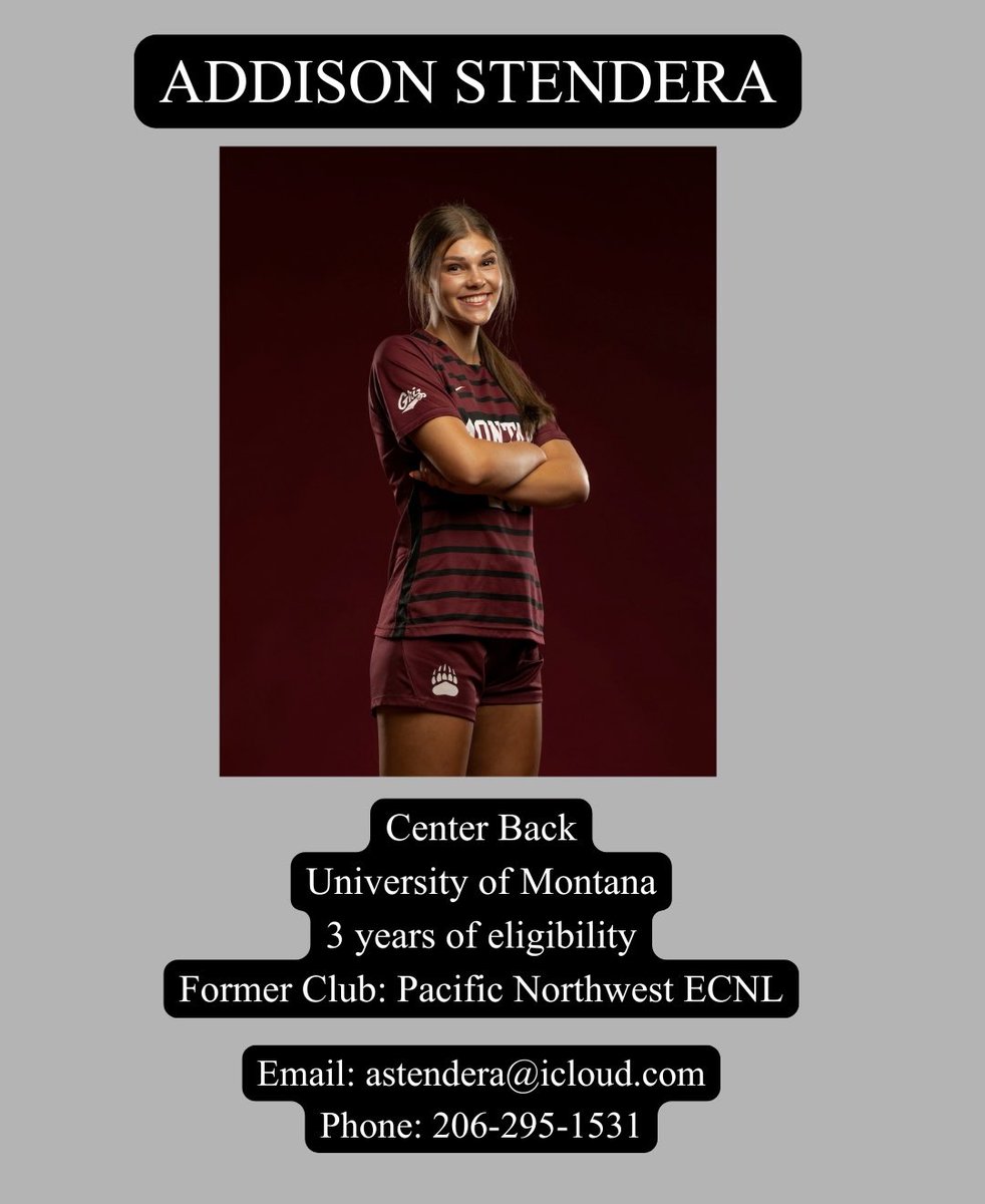 I'm in the transfer portal!

So thankful for my time at Montana, but excited for what's to come.

Highlights:
Fall &amp; Spring: youtu.be/cndP09Uk-p0?si…
ECNL: youtu.be/57BGBzclGRk?si…

<a href="/ImCollegeSoccer/">College Soccer Truth ™</a> <a href="/ImYouthSoccer/">ECNL/GA/Recruiting/College Soccer</a> <a href="/SocAddicts/">SoccerAddicts</a> <a href="/CSTransfer/">College Soccer Transfer Portal</a> #transferportal