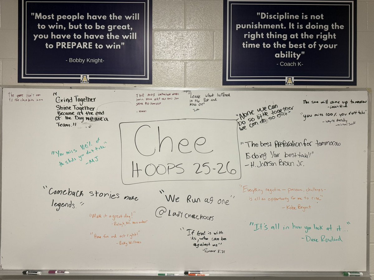 Most practices we have a Quote of the Day. This week, players were challenged to bring a quote of their own to the board and explain why it is meaningful to them. 

Just reminded again how blessed we are to be part of something greater than ourselves. Team 2025-26 is special!