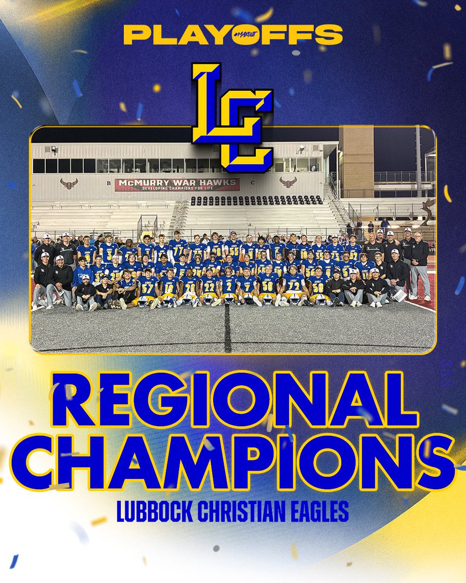 LCEagleFootball's tweet photo. Your Lubbock Christian Eagles are the REGIONAL CHAMPIONS! 🏆

🏈 + 🦃 

We love us some Thanksgiving Football! https://t.co/pyfQloQOSw