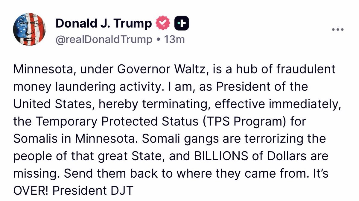 BREAKING 🚨 Trump stuns America by calling out Minnesota as a hub for Money LAUNDERING under Governor Waltz

I VOTED FOR THIS 🔥