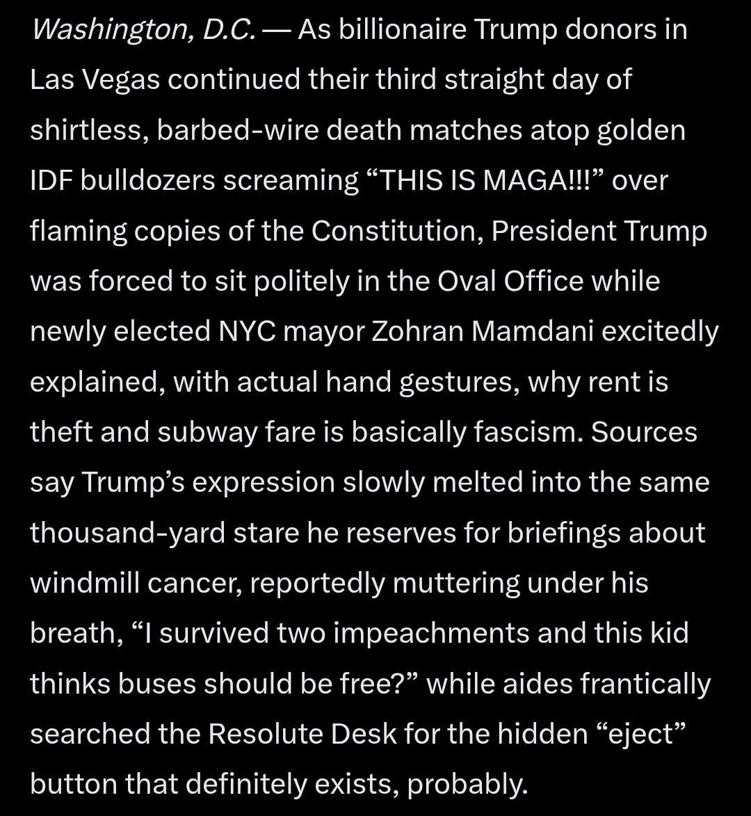 JohnnyG54394794's tweet image. &quot;Conservative Megadonors Hold Apocalyptic Thunderdome Cage Match in Vegas While Trump Suffers Through NYC Socialist’s “Free Everything” Pitch..&quot;

&quot;Five wallets enter, one wallet leaves!&quot;

#Thunderdome #MAGA #Trump #Socialist #Mamdani