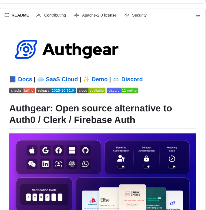 tom_doerr's tweet photo. Open source alternative to Auth0 and Firebase

https://t.co/hiXDoyjrdc https://t.co/AugBwjsN1B