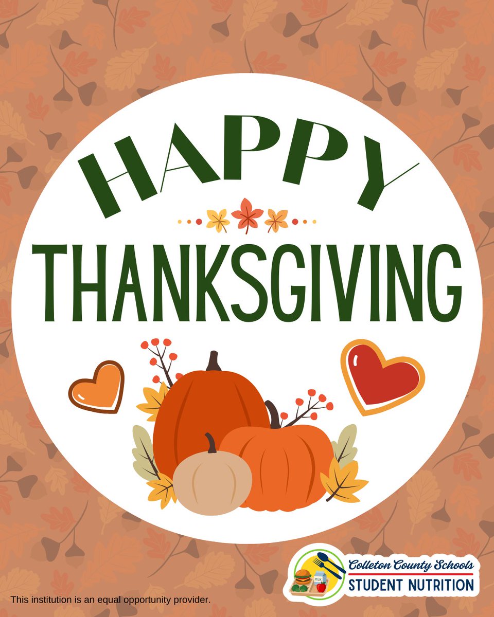 ColletonMeals's tweet image. Gobble, gobble! 🦃 Happy Thanksgiving from @ColletonSchools to you and your families! 😊

#Colletonsc #Colletonsouthcarolina #Colleton #scschools #Colletoncounty #Colletoncountyschooldistrict