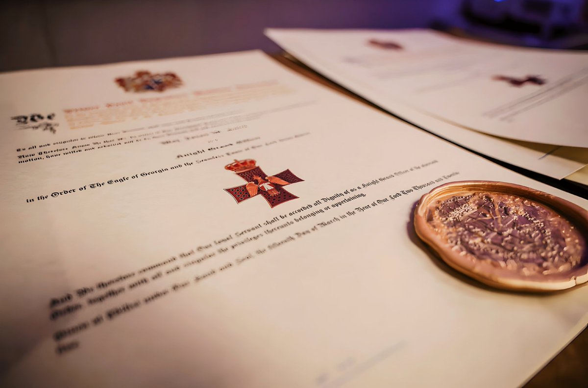 CrownofGeorgia's tweet photo. On December 10, 2015, a historic milestone in the modern history of Georgian chivalry was celebrated in Madrid, with the presentation of the new Armorial of the Order of the Eagle of Georgia and the Seamless Tunic of Our Lord Jesus Christ.

#bagration #mukhrani #eagleofgeorgia https://t.co/60fKkwhk7G