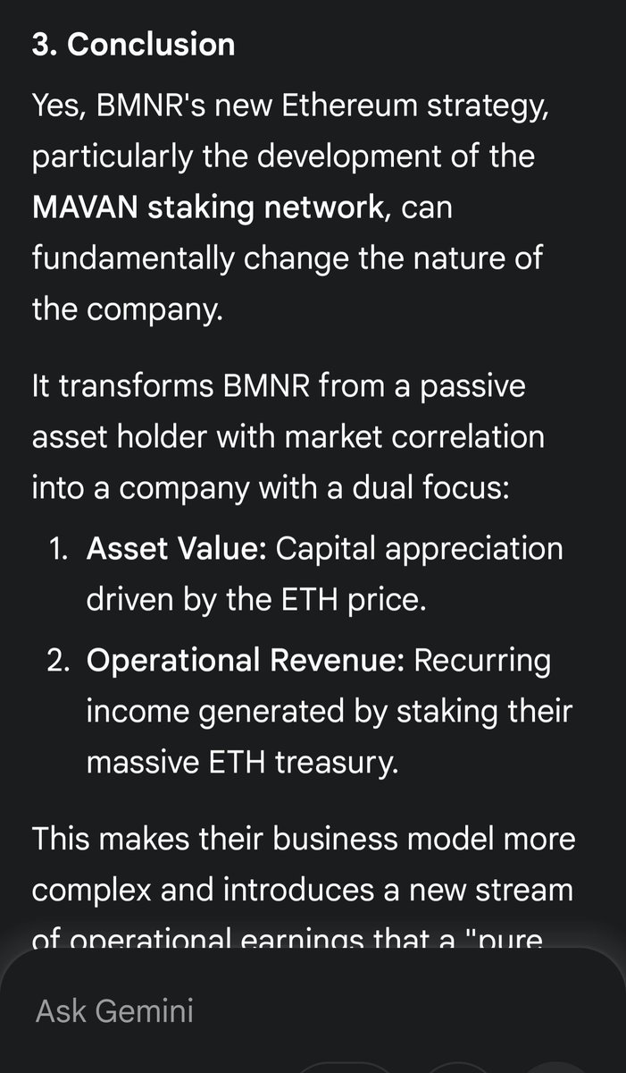 enoughtalk4's tweet image. BMNR&apos;s new Ethereum strategy, particularly the development of the MAVAN staking network, can fundamentally change the nature of the company.
​It transforms BMNR from a passive asset holder with market correlation into a company....