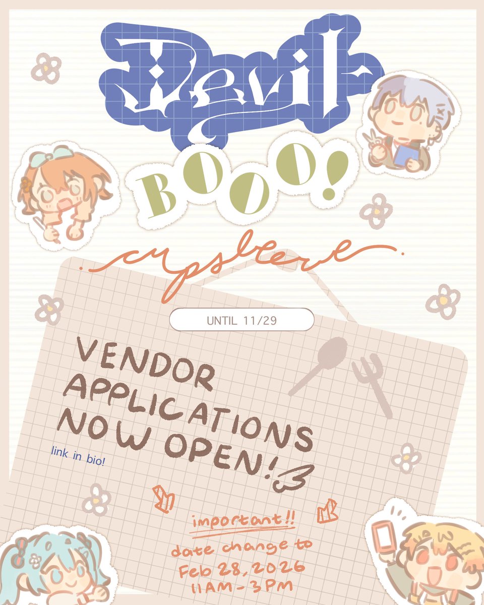 vendor applications for the cupsleeve are now open!!

‼️IMPORTANT‼️
please note that the event date for the cupsleeve has changed!! it has been moved to february 28 due to the venue alerting me that they realized they will actually be unavailable during march