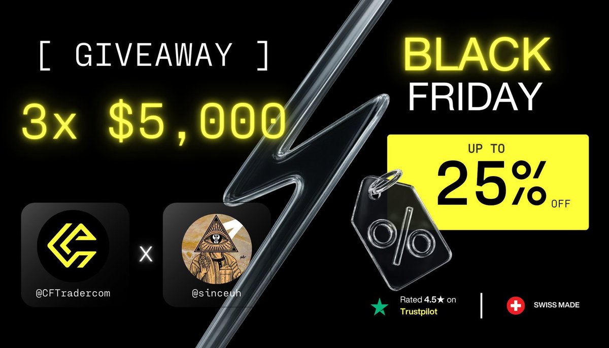 sinceuh's tweet image. BLACK FRIDAY IS LIVE🚨 

Get 25% OFF on all challenges — don’t miss the biggest drop of the year!  

Get yours today at: cryptofundtrader.com/?_by=drmatrix

PLUS: 3 × 5K Challenge Giveaway  

To enter:
Follow: @CFTradercom @CFTacademy @sinceuh
Like, Retweet, and tag 3 friends

Winners…