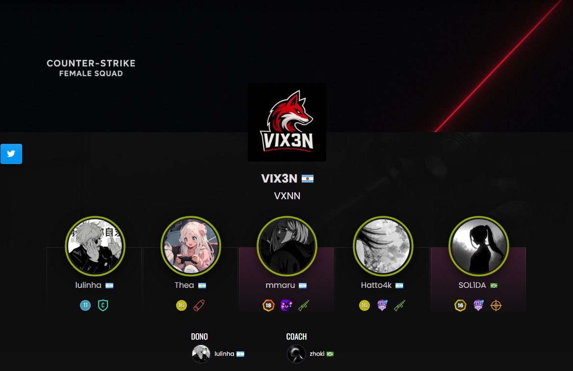 This is the VIX3N female team. 💘 🦊
<a href="/ludduco/">lulitacs</a> <a href="/hattocs/">k4ottah</a> <a href="/SOL1DA/">Vaalenrod</a> <a href="/theara_yn/">thea</a> <a href="/mmaaru_u/">Maru 🌺</a>