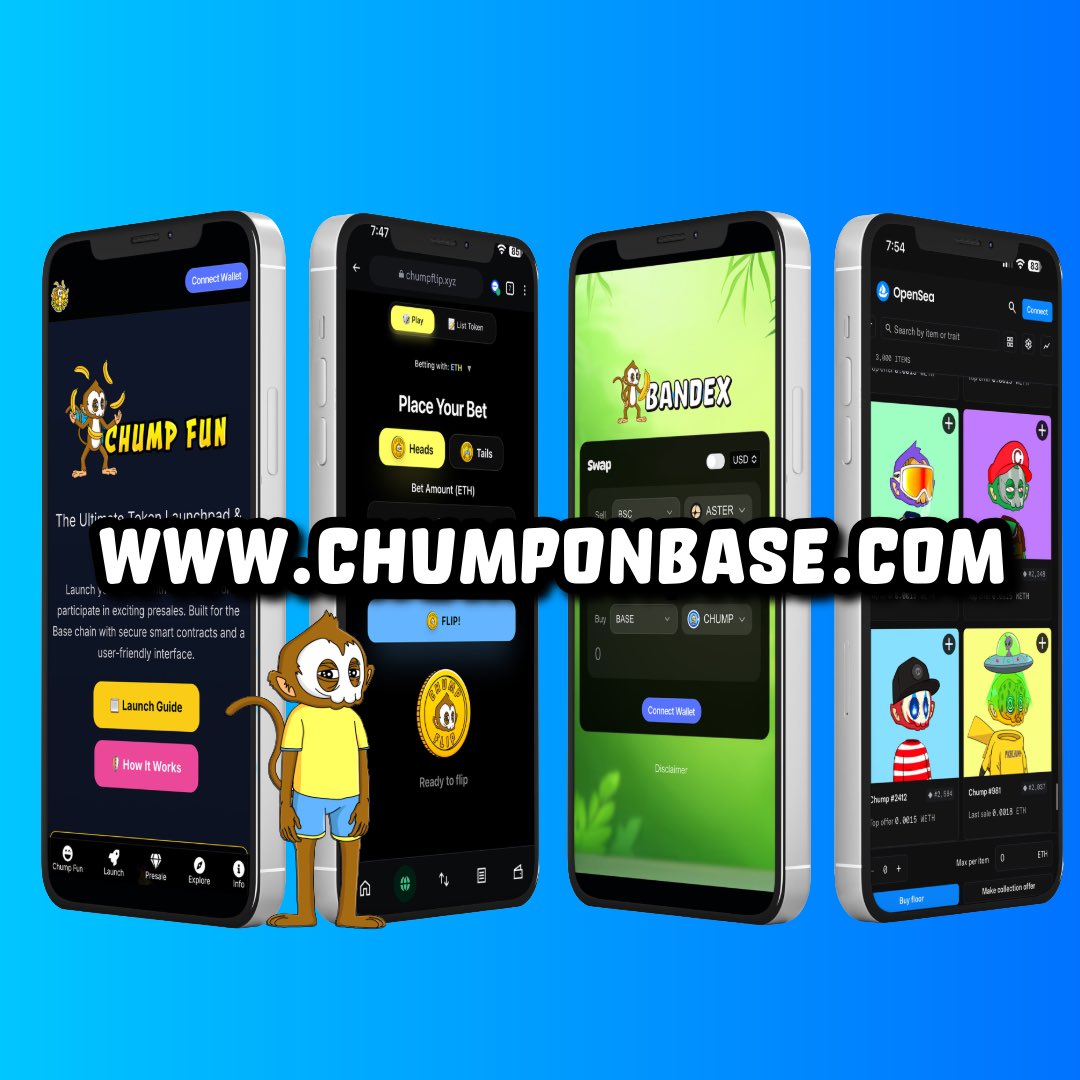 🚀 Tired of hype-driven projects that fizzle out after the pump? Enter $CHUMP – the memecoin ecosystem on @Base built FOR Base users, BY Base users, and here for the LONG HAUL. 🦍🍌

We're crafting a self-sustaining playground:

- @Chump_Fun: Fair launchpad for your next gem
