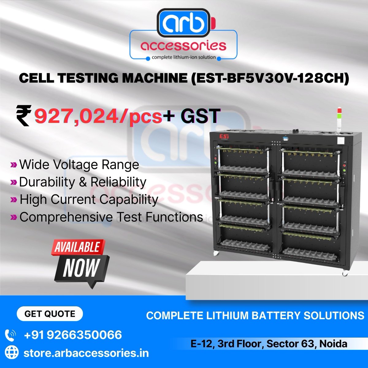arb_ltd's tweet image. 🔬 Cell Testing Machine ⚡

🔹 Cell Testing Machine (EST-BP100V20A-2CH)
🔹 Cell Testing Machine (EST-BF5V10A-256CH)
🔹 Cell Testing Machine (EST-BF5V30V-128CH)

🛒 Buy Now: 
store.arbaccessories.in/category/testi…

#Arbaccessories #CellTesting #BatteryTesting #EVBattery #LithiumCell