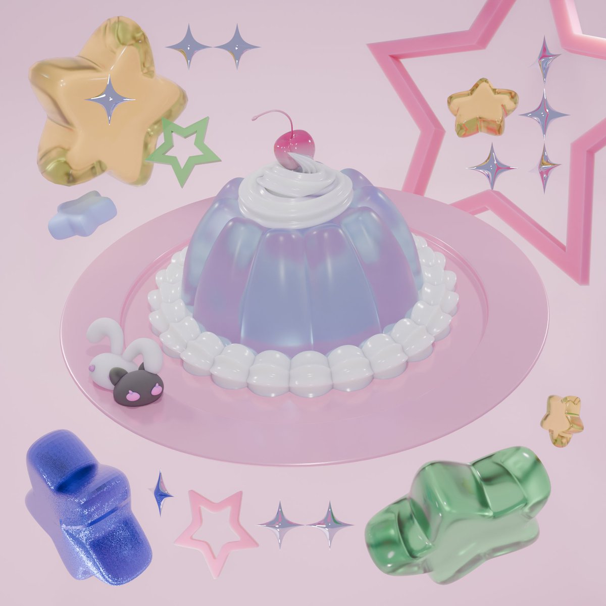 _catbelle's tweet image. jellay in ma bellay ദ്ദി ˉ͈̀꒳ˉ͈́ )✧ (I am learning blender!🌱) #blender3d #blenderrender #beginnerblender