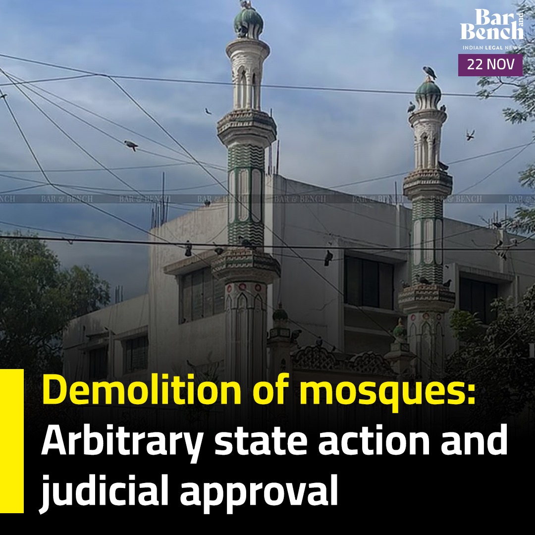 barandbench's tweet image. Demolition of mosques: Arbitrary state action and judicial approval
Writer: MR Shamshad

Read column: barandbench.com/columns/arbitr…