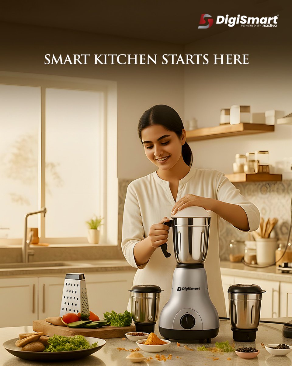 DigiSmartElect's tweet image. Make every day cooking faster, easier and smarter.

Bring home the DigiSmart Mixer Grinder &amp;amp; turn your kitchen into a smart kitchen.

#DigiSmart #SmartKitchen #KitchenEssentials #HomeAppliances #EverydayCooking #MixerGrinder #HealthyCooking #SmartHomeLiving #WinterWithDigiSmart