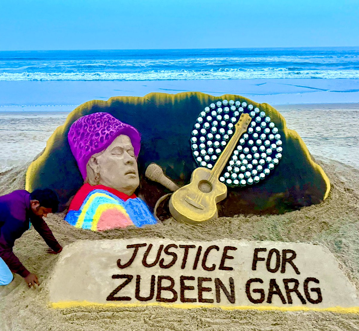 A Beautiful Sand Art Tribute To Zubeen By Sudarshan Patnaik