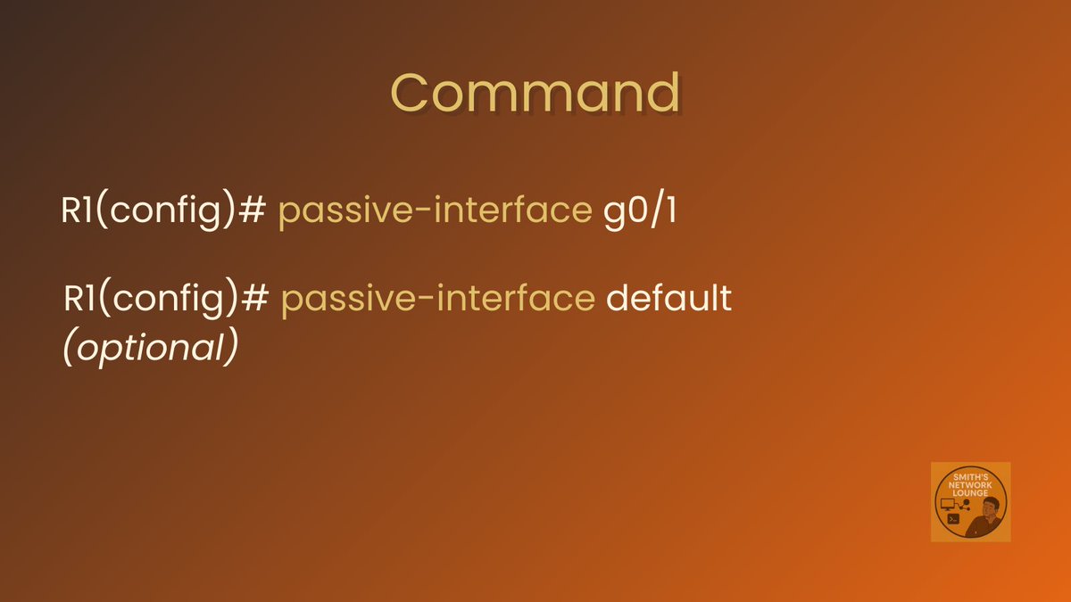 SmithsNetLounge's tweet image. What’s a passive interface?
It stops sending routing updates but still learns them, perfect for ports going to end devices.

Benefits: cleaner routing, less CPU use, tighter security.
Save this for your next lab.

#networking #ccna #cisco #networkengineer #learnnetworking