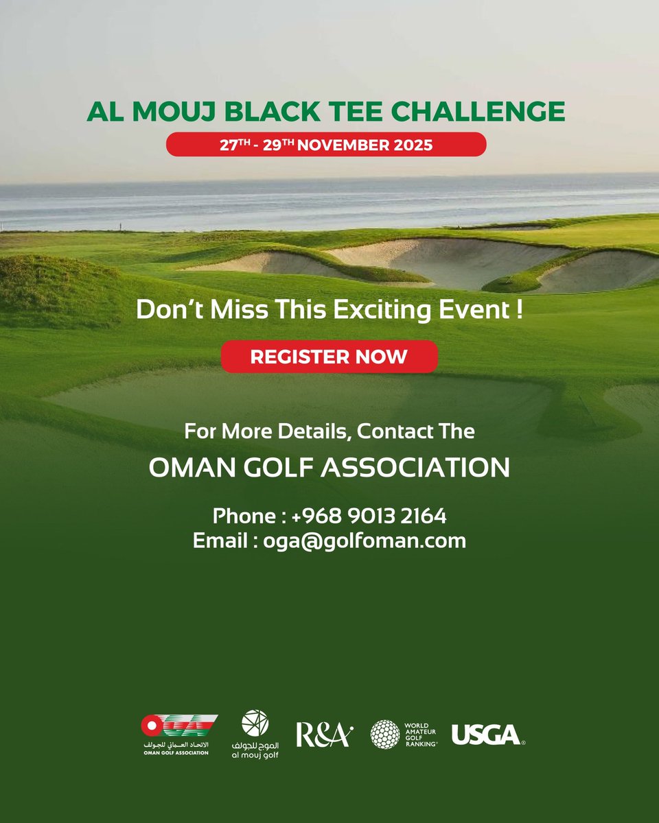 ⛳🇴🇲🏆 Golfing season back on track this national day week with Black Tee Challenge at @almoujgolfoman on 27th November. All the very best to the participants.

#golfinoman #almouj  #oman #muscat #Golf
