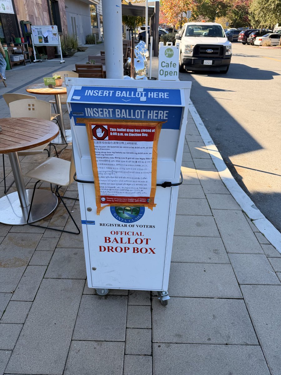 _ruralcoder's tweet image. Today nov 21st many days after the election, someone forgot to collect this official ballot box. Still sealed waiting to be counted??? Outside a Palo Alto California library…