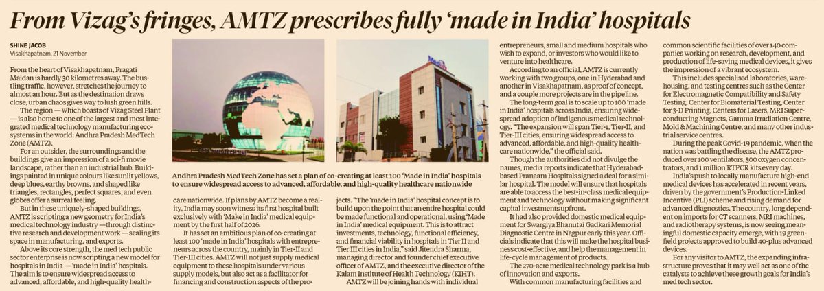 AP_MedTechZone's tweet image. AMTZ setting a benchmark to ensure #advanced, #affordable, and high-quality Make in India healthcare services for every city and citizen across the nation. Read the full story today on @bsindia.
business-standard.com/industry/news/…
#MadeInIndia #HealthcareForAll #Hospital #IndiaHealthcare