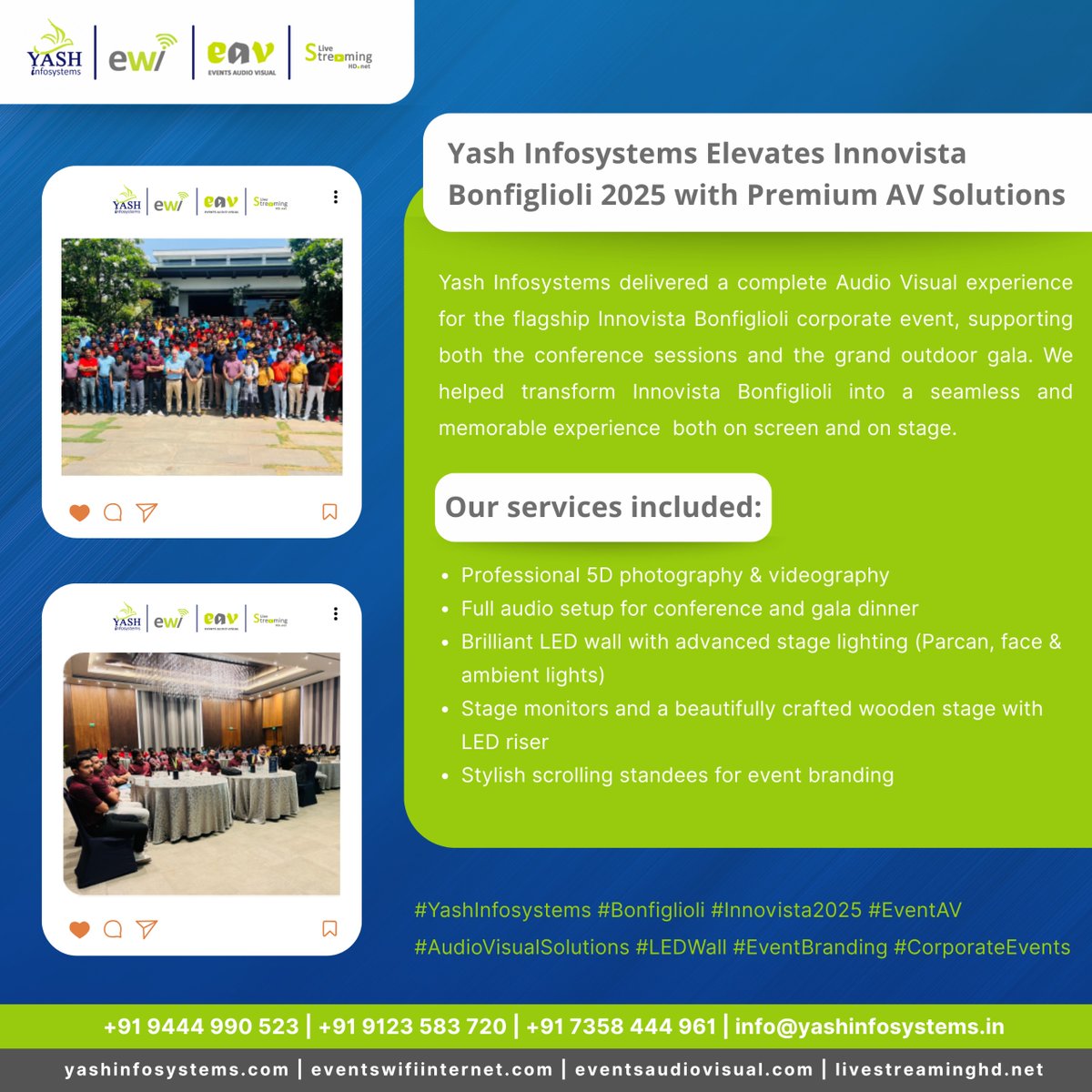 events_wifi's tweet photo. Yash Infosystems Elevates Innovista Bonfiglioli 2025 with Premium AV Solutions

Yash Infosystems delivered a complete Audio Visual experience for the flagship Innovista Bonfiglioli corporate event, supporting both the conference sessions and the grand outdoor gala. https://t.co/jcaUEeANT6