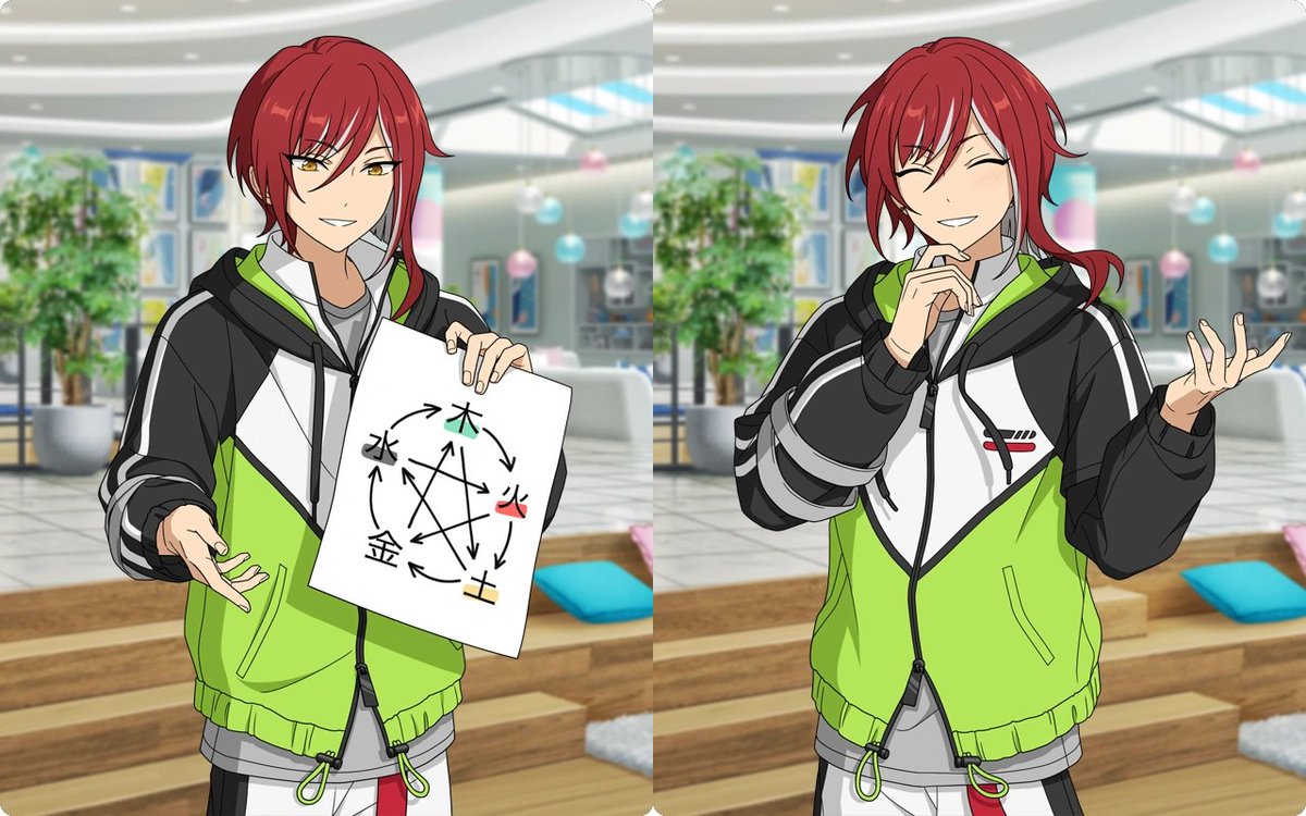 i've translated the new natsume idol story, featuring all of the five eccentrics!  ❤️💜💙🩷🩵 Five Eccentrics-Five Elements Diagram Discourse!

"…NevermiND. Pretend you didn't hear thAT."

➡️twilightmalachite.tumblr.com/post/800897933…