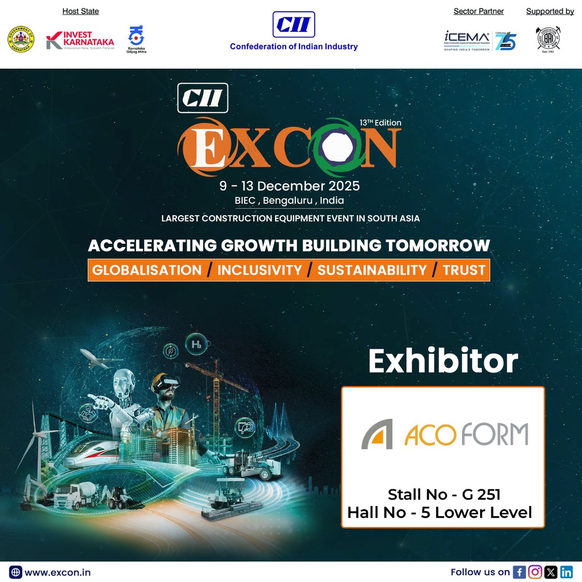 CII_Excon's tweet image. ACO Form Work Pvt. Ltd. is exhibiting advanced formwork systems designed for strength, safety, and construction efficiency at #EXCON2025.

Explore solutions that elevate project performance.
Meet them at Stall G 251, Hall 5 – Lower Level.

#EXCON2025 #ACOFormwork…