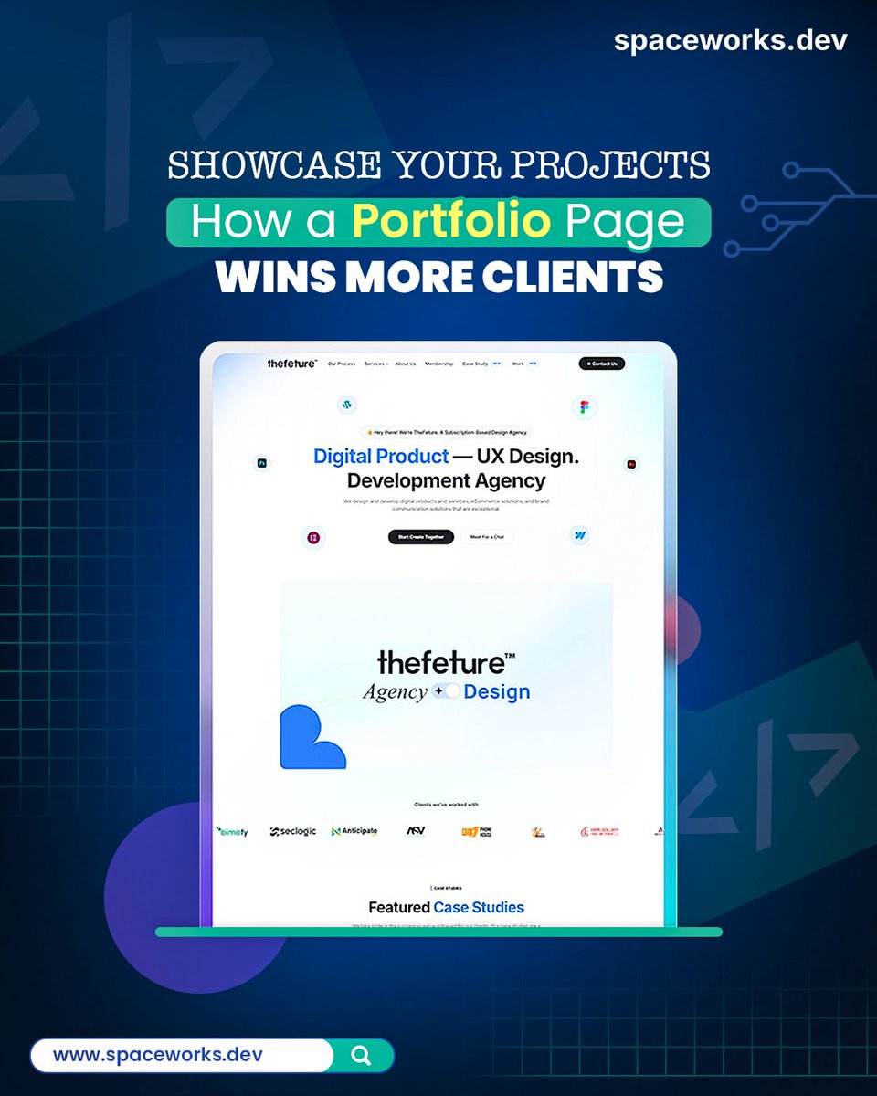 spaceworksdev's tweet image. Want to win more clients?
A well-crafted portfolio page shows your skills, builds trust, and turns visitors into customers.

#PortfolioTips #WebsiteDesign  #ClientWins