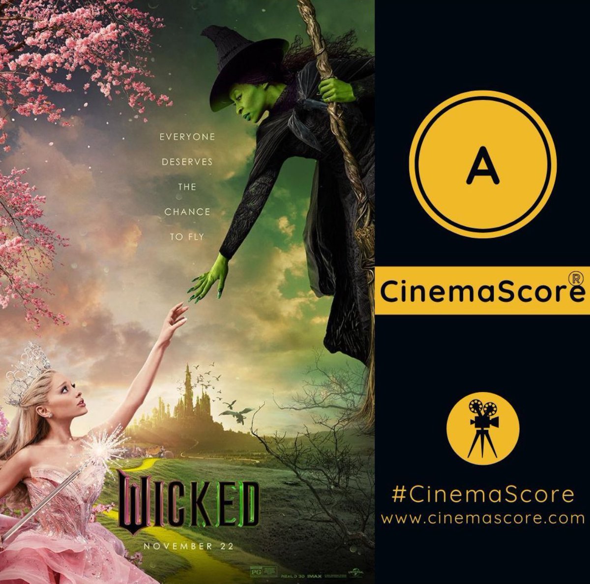 ‘WICKED: FOR GOOD’ has received an A CinemaScore from audiences, on par with ‘WICKED’.