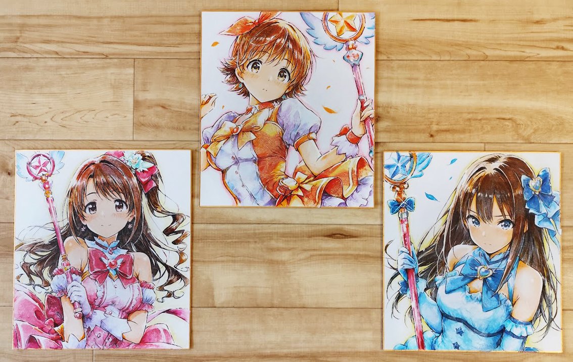 yamabuki3377's tweet image. あと大色紙にキャラ名とサインを入れてこんな感じに並ぶと思います。。
#デレステ 
＃島村卯月
＃渋谷凛 
＃本田未央