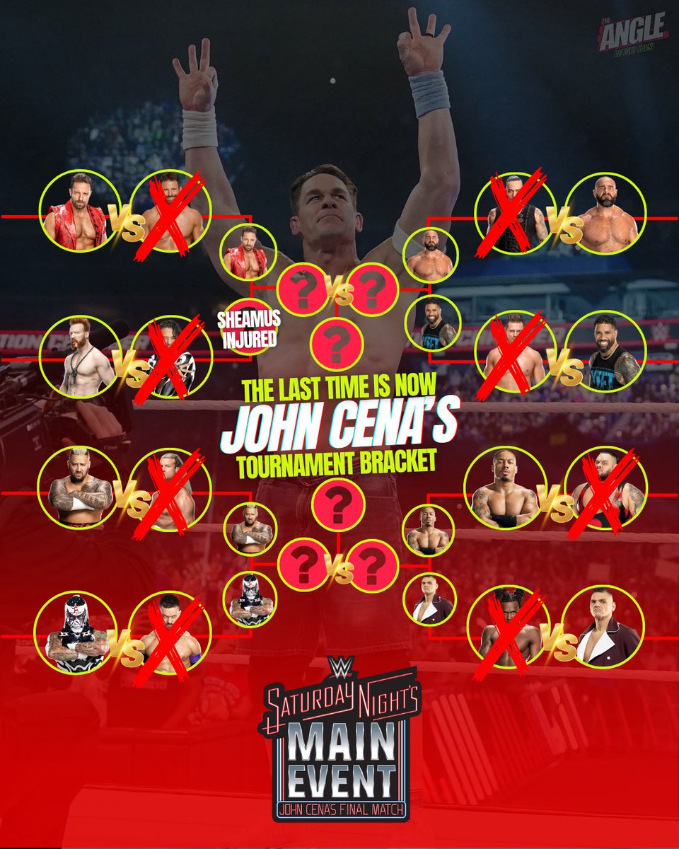 theanglejoey's tweet image. The first round is complete! Here’s the FULL bracket for @JohnCena WWE The Last Time Is Now tournament to determine his FINAL WWE opponent at SNME in December! #SmackDown