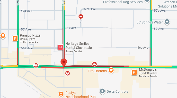 7:25-#SurreyBC #BCHWY10 
Caller reported a collision on #BCHWY10 and 177B Street. Affecting  traffic in all directions.