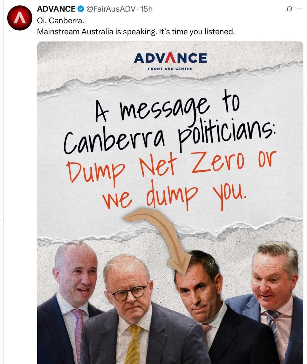 How many Labor seats has Advance taken off Labor? Net - Zero. 

In fact, it openly brags about “helping” the Coalition by helping Labor beat the Greens They may as well threaten Labor with a campaign, featuring Barnaby Joyce, aimed at convincing Gen Z women to vote for him.
