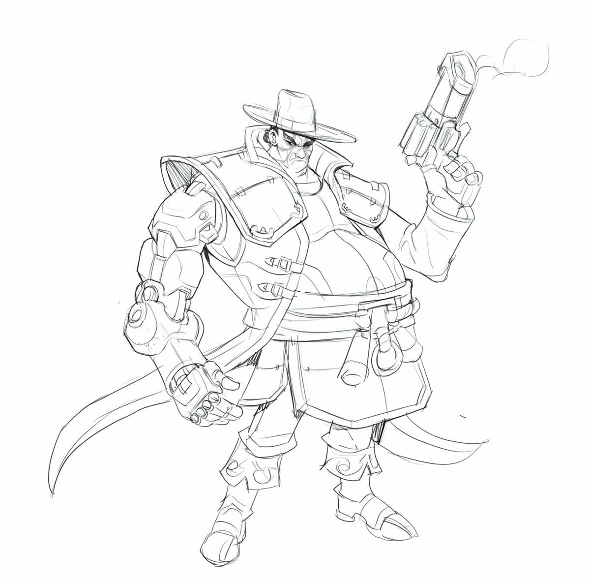 MikeMinistroArt's tweet photo. A wip sketch of a potential hero shooter OC
#gamedev #conceptart #characterdesign #artshare #artistsontwitter #digitalart #sketch #wip #oc #stylizedart #gameart #illustration #visdev #overwatchstyle #hero #cowboycharacter #mecharm #designsketch https://t.co/VJqTAaGUVp