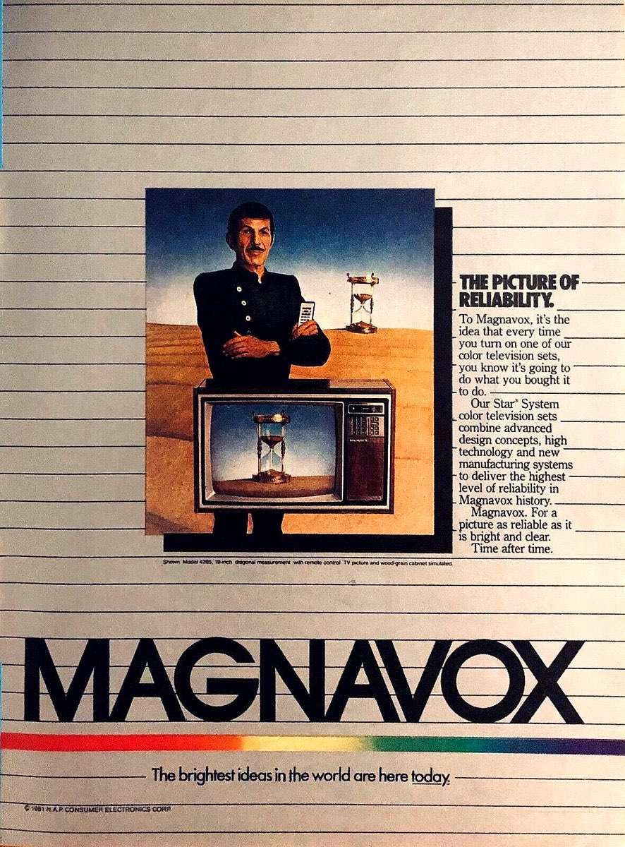 bkontheair's tweet image. #LeonardNimoy for #Magnavox (1981) #retro #nostalgia #commercial #electronics 📺💿