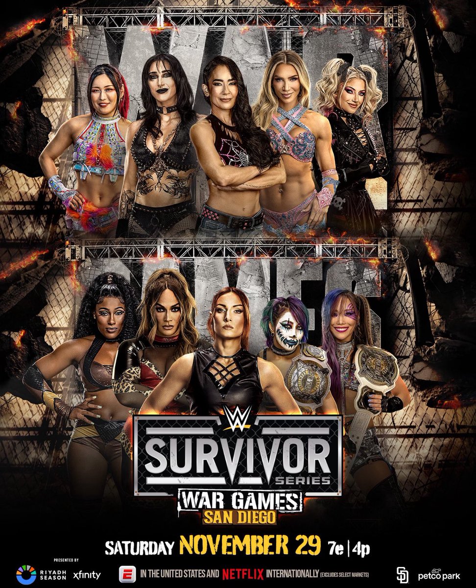 WrestleOps's tweet image. The 2025 Women’s WarGames Match is officially complete for Survivor Series.

Rhea Ripley, IYO SKY, Charlotte Flair, Alexa Bliss, and AJ Lee vs. Asuka, Kairi Sane, Nia Jax, Lash Legend, and Becky Lynch