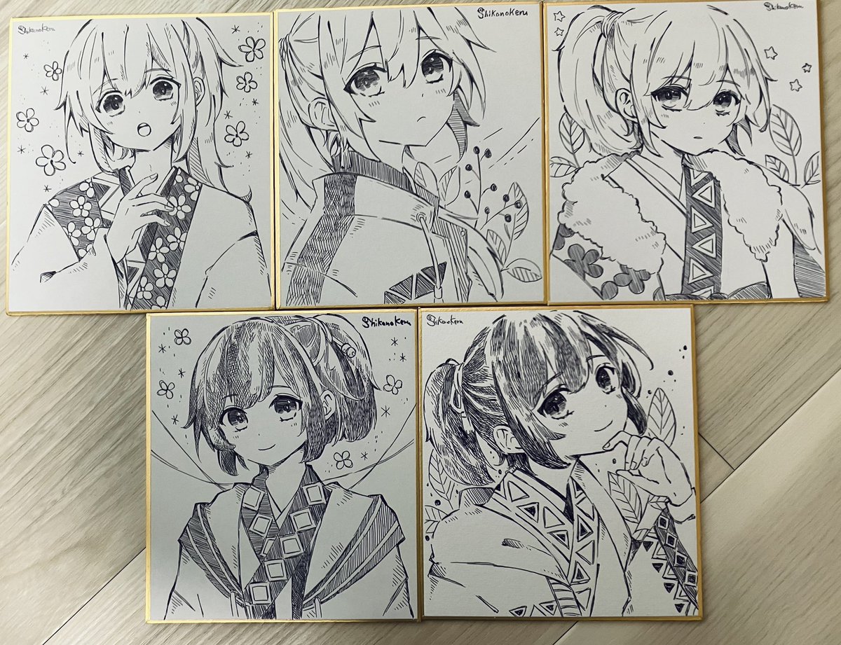 ミニ色紙5枚になりました全部ポニテ少年