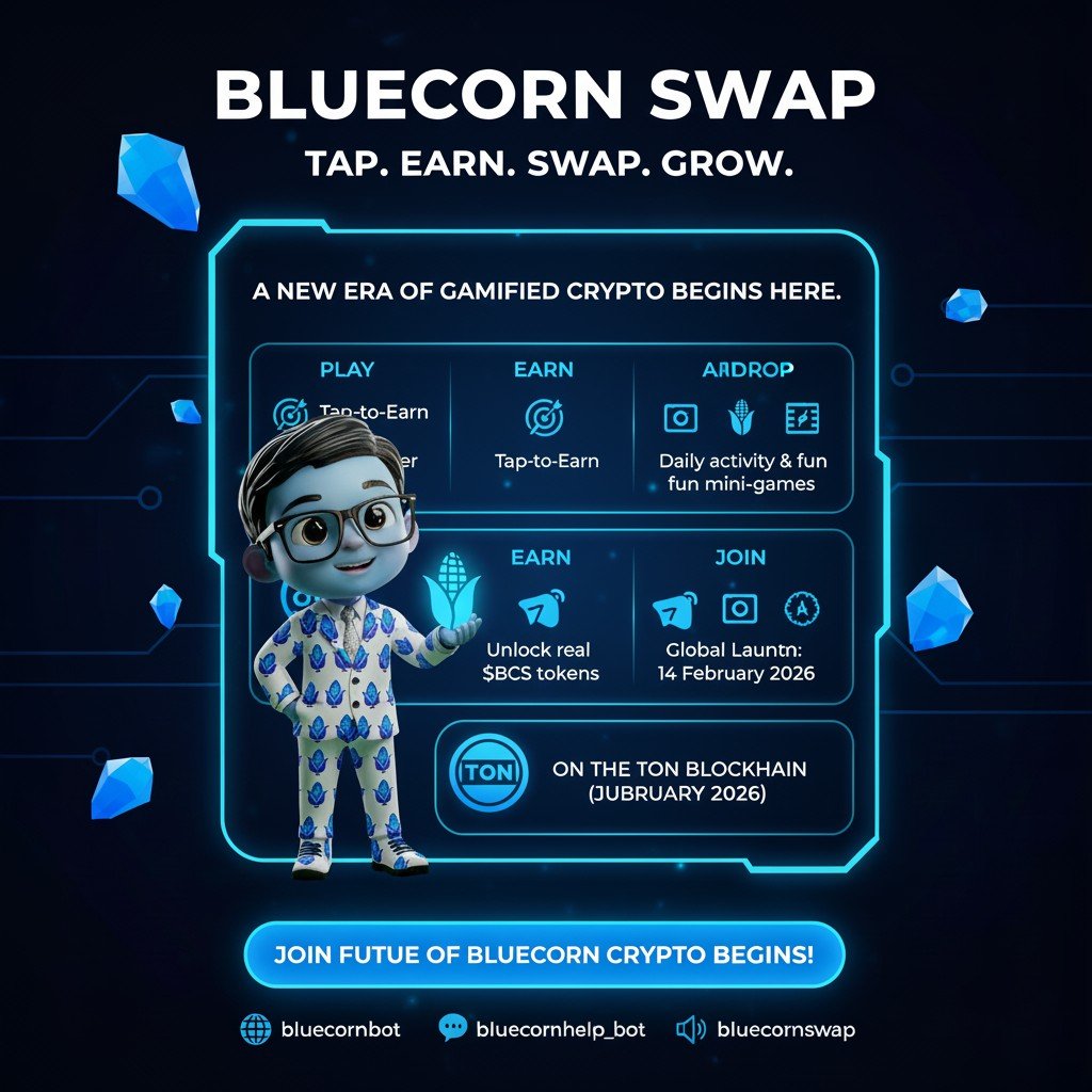 bluecornswap's tweet photo. 🚀 Bluecorn Swap is here!
Tap. Earn. Swap. Grow. 💎

Tap-to-Earn Airdrop Mini App is launching on
📅 14 February 2026
💠 Built on TON Blockchain

✨ What you get:
✔ 50,000 Sign-up Bonus
✔ 25,000 Referral Bonus + 30% Commission
✔ Swap points into real $BCS tokens
✔ Daily tasks, boosters & fun mini-games

Join the Future → @bluecornswap
#BluecornSwap #CryptoAirdrop #TapToEarn #TONBlockchain #BCSToken #CryptoIndia #GamifiedCrypto