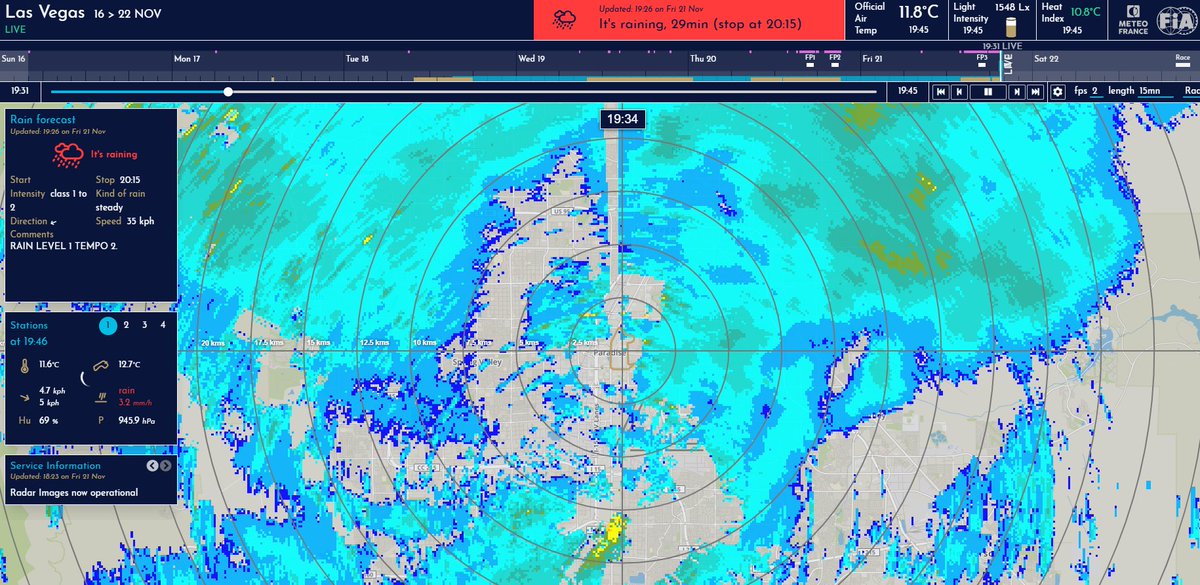 Wat een heerlijk onverwachts cadeautje. Gisteren schatte de FIA de kans op regen tijdens de kwali nog op 20 procent in. #F1