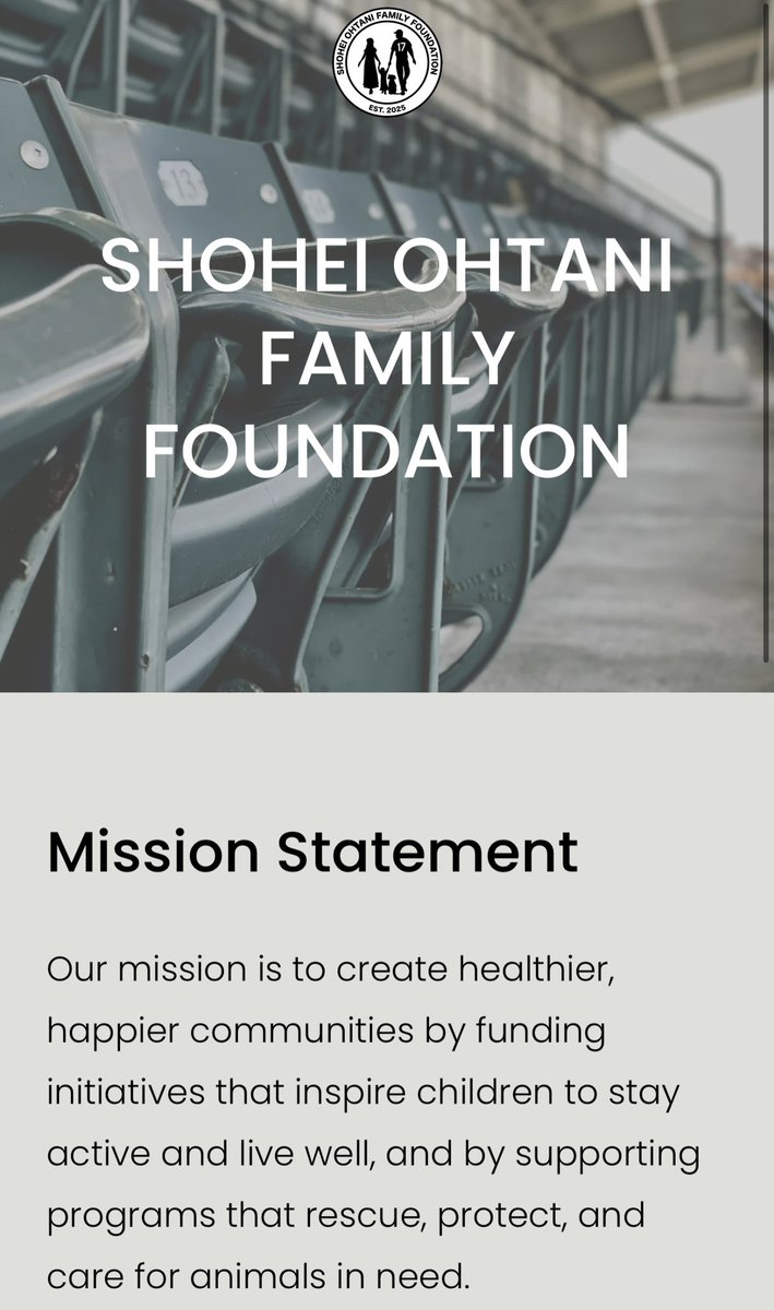 Shohei Ohtani just shared a look at his new “Shohei Ohtani Family Foundation” which appears to feature himself, his wife Mamiko, his dog Decoy and his daughter.

His mission statement says he’s aiming to create healthier, happier communities by funding initiatives that inspire