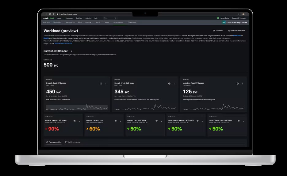 splunk's tweet image. #ICYMI: Our new workload dashboard is now GA, bringing deeper insights, advanced attribution, and cleaner visualizations to the Cloud Monitoring Console (CMC) app.

Dive in on #SplunkBlogs: splk.it/3KhS9Or